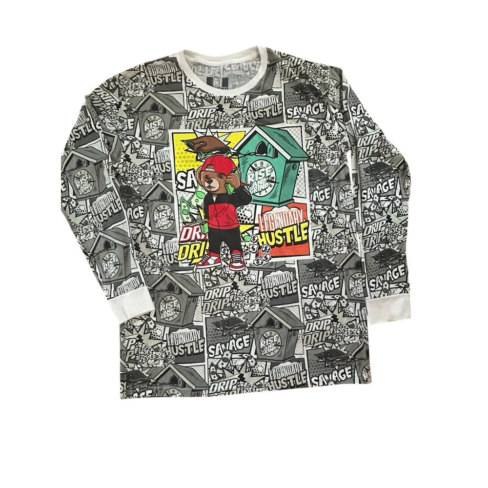 Bailey Apparel Legendary Hustle Long Sleeve Graphic Tee Men's Sz L All Over Prin